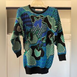 Vintage Patterned Sweater - Blue and Green